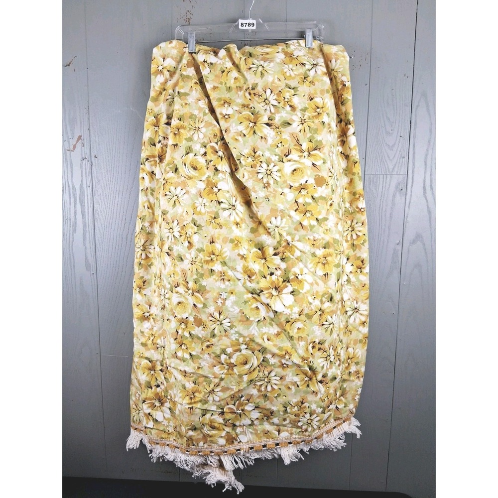 Vintage 60s 70s Floral Perma Press Yellow Fringed Bedspread Full Size Coverlet‎